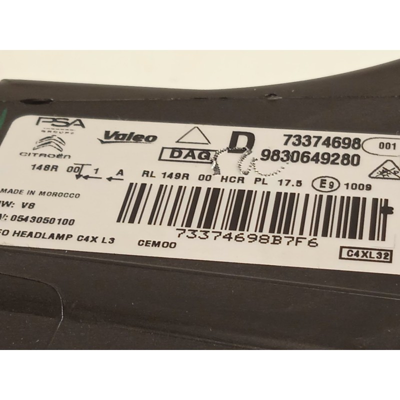 Recambio de faro derecho para citroën c4 iii 1.2 referencia OEM IAM 9830649280  