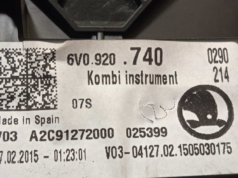 Recambio de cuadro instrumentos para skoda fabia iii (nj3) 1.2 tsi referencia OEM IAM 6V0920740  A2C91272000