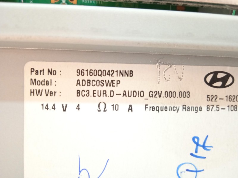 Recambio de sistema audio / radio cd para hyundai bayon (bc3) 1.2 mpi referencia OEM IAM 96160Q0421NNB  