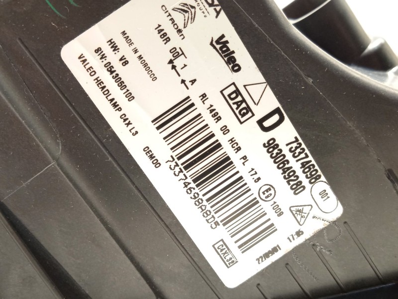 Recambio de faro derecho para citroën c4 iii 1.2 referencia OEM IAM 9830649280  73374698
