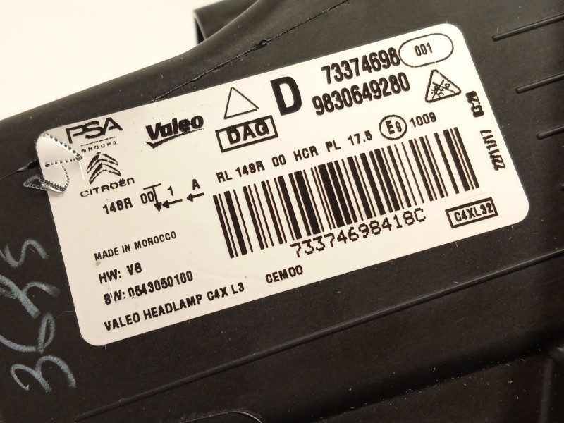 Recambio de faro derecho para citroën c4 iii 1.2 referencia OEM IAM 9830649280  73374698