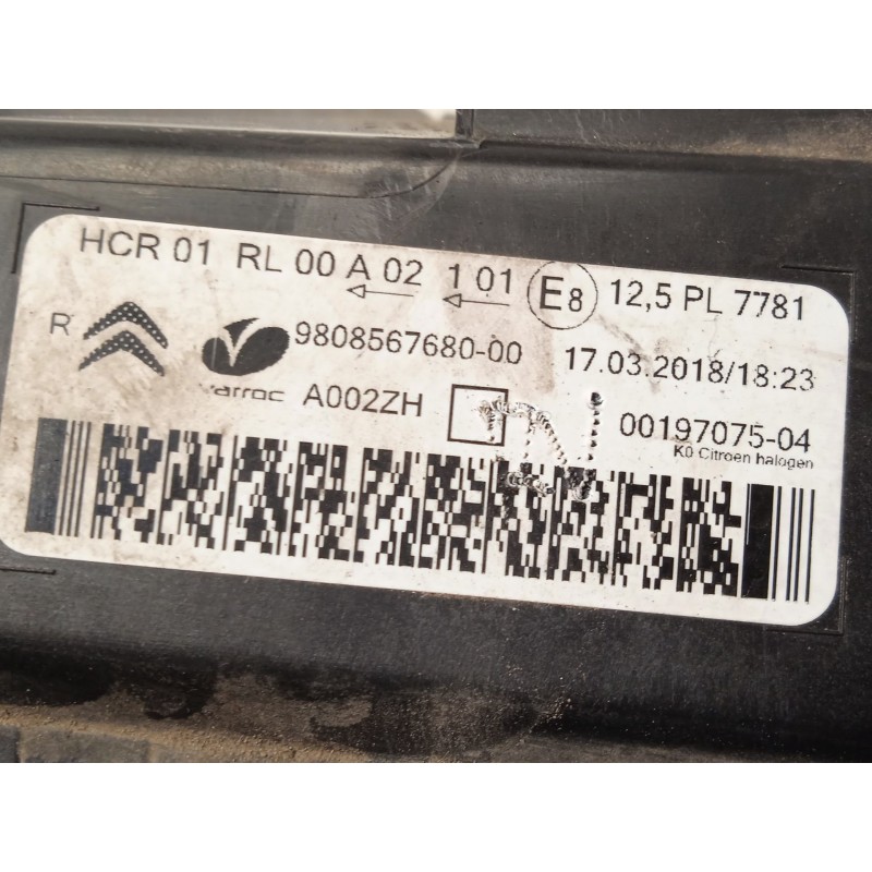 Recambio de faro derecho para citroën spacetourer autobús (v_) 1.6 bluehdi 115 referencia OEM IAM 9808567680  