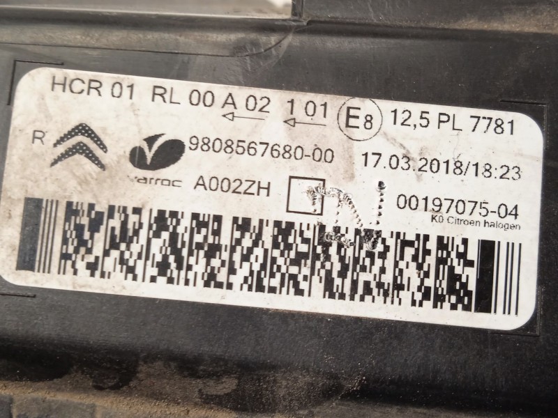 Recambio de faro derecho para citroën spacetourer autobús (v_) 1.6 bluehdi 115 referencia OEM IAM 9808567680  