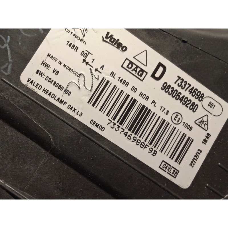 Recambio de faro derecho para citroën c4 iii 1.2 referencia OEM IAM 9830649280  73374698