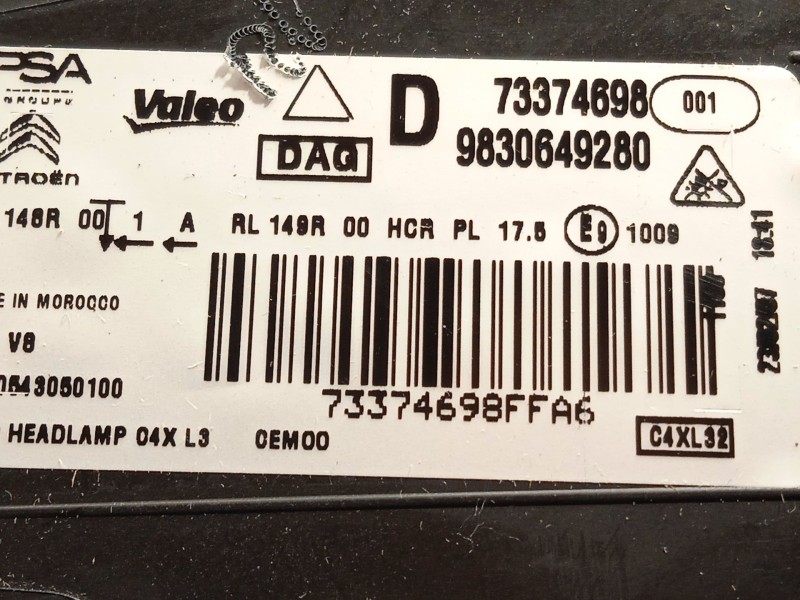Recambio de faro derecho para citroën c4 iii 1.2 referencia OEM IAM 9830649280  73374698