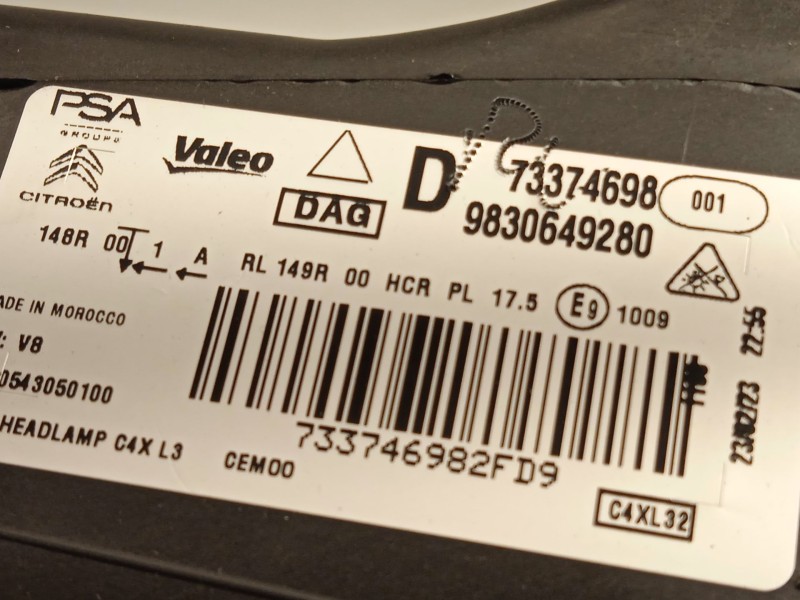 Recambio de faro derecho para citroën c4 iii 1.2 referencia OEM IAM 9830649280  73374698