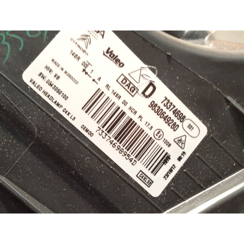 Recambio de faro derecho para citroën c4 iii 1.2 referencia OEM IAM 9830649280  73374698