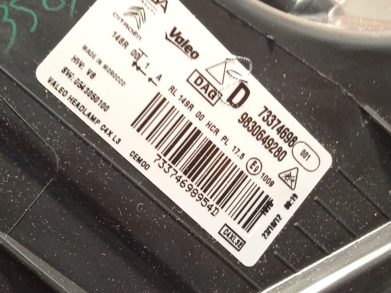 Recambio de faro derecho para citroën c4 iii 1.2 referencia OEM IAM 9830649280  73374698