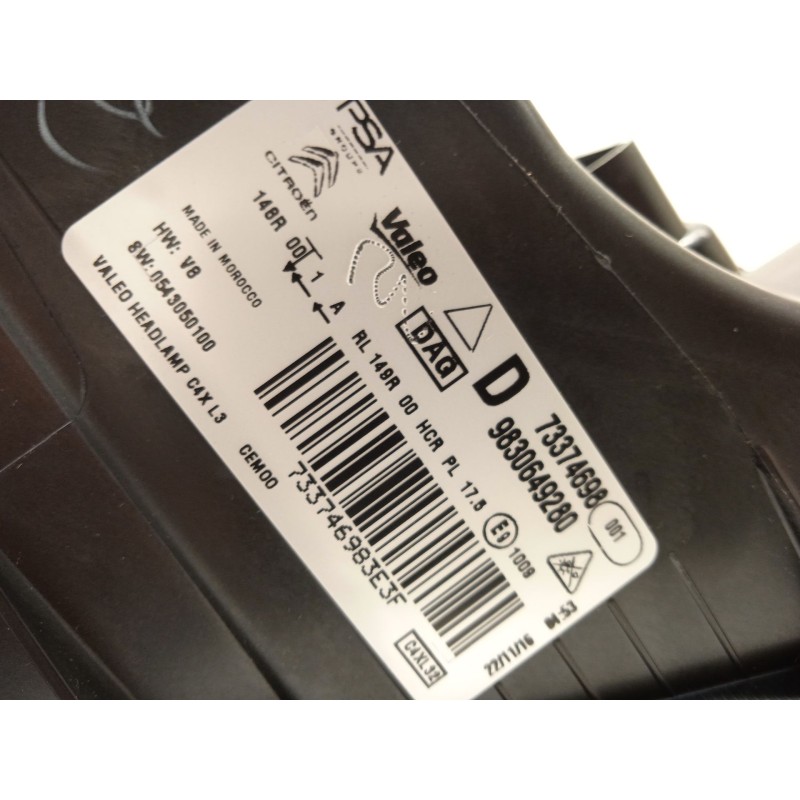 Recambio de faro derecho para citroën c4 iii 1.2 referencia OEM IAM 9830649280  73374698