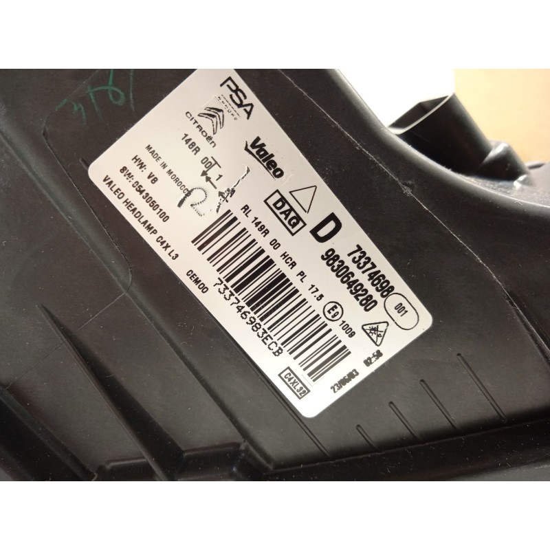 Recambio de faro derecho para citroën c4 iii 1.2 referencia OEM IAM 9830649280  73374698