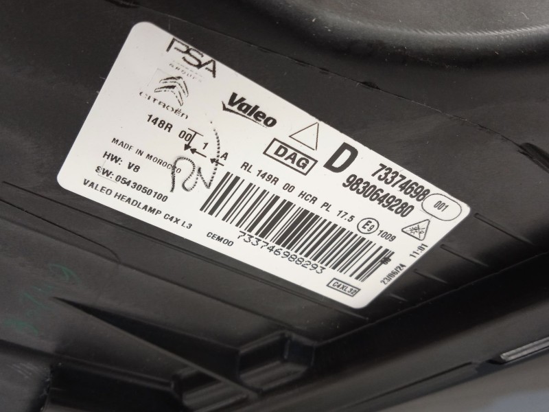 Recambio de faro derecho para citroën c4 iii 1.2 referencia OEM IAM 9830649280  73374698