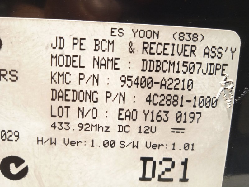 Recambio de modulo electronico para kia cee´d sportswagon (jd) 1.6 crdi 110 referencia OEM IAM 95400A2210  