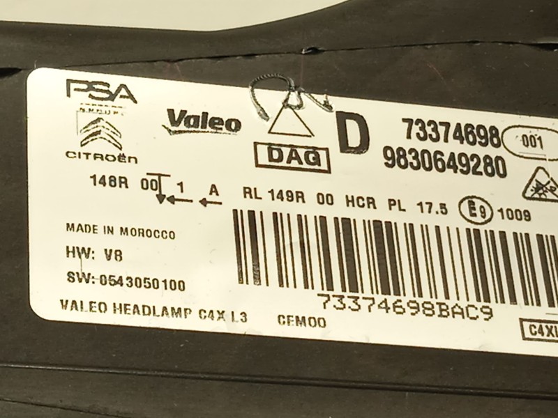 Recambio de faro derecho para citroën c4 iii 1.2 referencia OEM IAM 9830649280  73374698