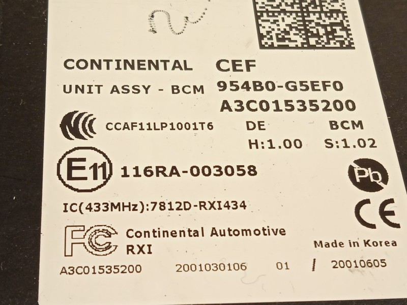 Recambio de modulo electronico para kia niro referencia OEM IAM 954B0G5EF0  A3C01535200