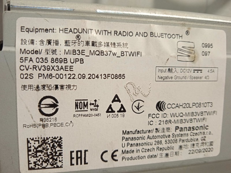 Recambio de pantalla multifuncion para seat leon (kl1, klg) 1.0 tsi referencia OEM IAM 5FA035863B 5FA035869BUPB 