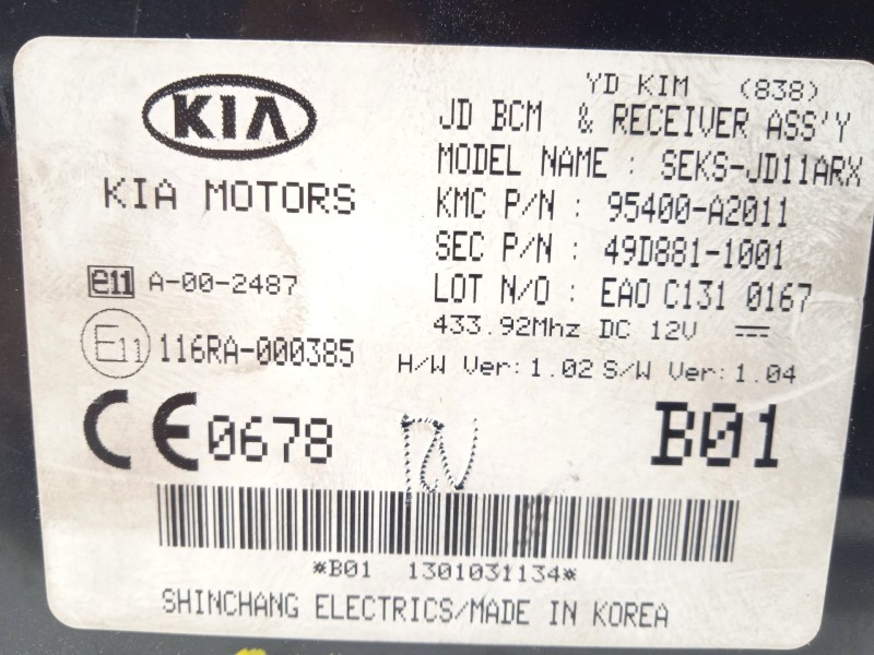 Recambio de modulo electronico para kia cee´d (jd) 1.6 crdi 110 referencia OEM IAM 95400A2011  
