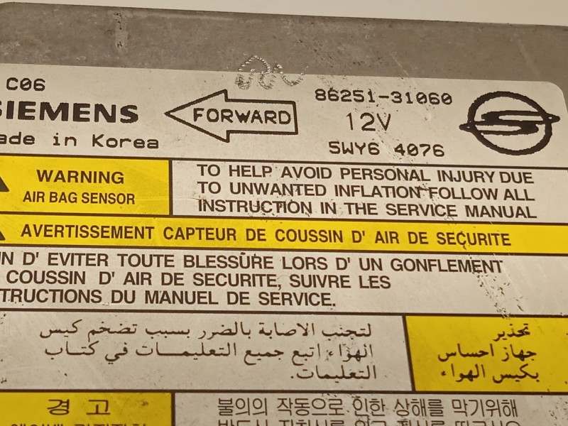 Recambio de centralita airbag para ssangyong actyon i 2.0 xdi referencia OEM IAM 8625131060  5WY64076