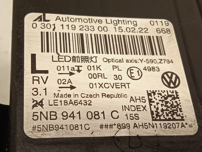 Recambio de faro izquierdo para volkswagen tiguan (ad1, ax1) 2.0 tdi referencia OEM IAM 5NB941081C 5NB941113C 030111923300