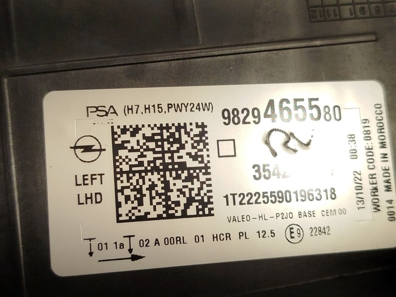 Recambio de faro izquierdo para opel corsa f (p2jo) 1.2 (68) referencia OEM IAM 9829465580  
