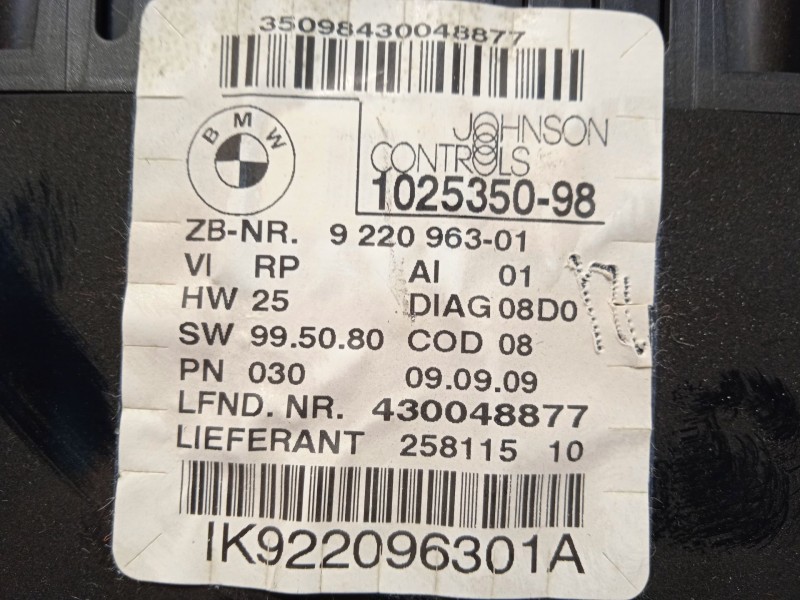 Recambio de cuadro instrumentos para bmw 3 (e90) 320 d referencia OEM IAM 9220963 62109220963 