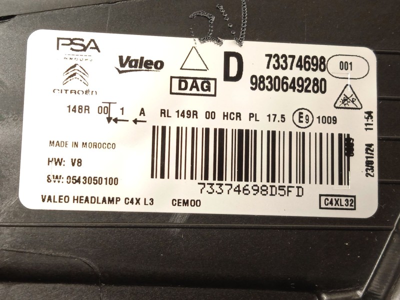 Recambio de faro derecho para citroën c4 iii 1.2 referencia OEM IAM 9830649280  73374698