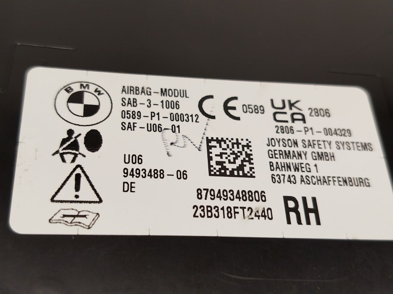 Recambio de airbag lateral delantero derecho para bmw 2 active tourer (u06) 225e xdrive referencia OEM IAM 9493488 72129493488 