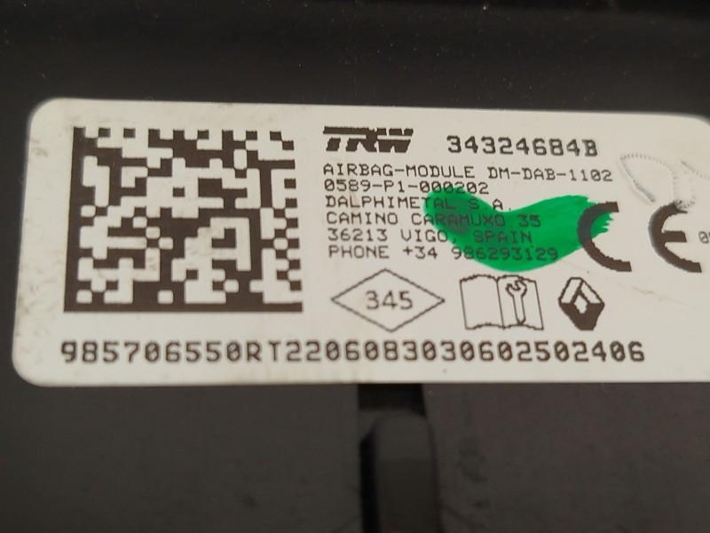 Recambio de kit airbag para renault captur ii (hf_) tce 90 (hfm6) referencia OEM IAM 681001063R 985153461R 985706550R
