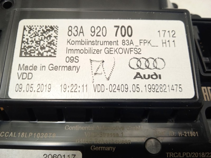 Recambio de cuadro instrumentos para audi q3 (f3b) 35 tfsi referencia OEM IAM 83A920700  A2C12973300