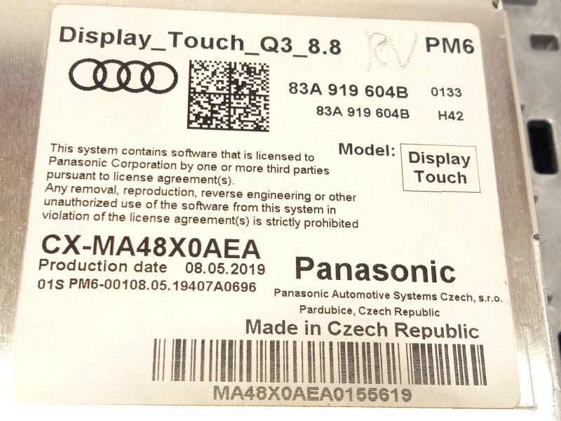 Recambio de pantalla multifuncion para audi q3 (f3b) 35 tfsi referencia OEM IAM 83A919604B CXMA48X0AEA 