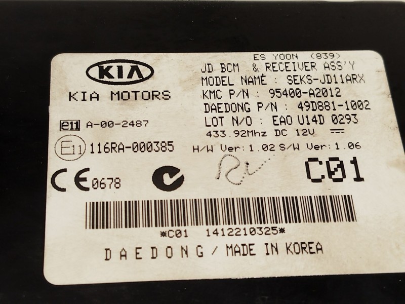 Recambio de modulo electronico para kia cee´d 1.4 crdi cat referencia OEM IAM 95400A2012  