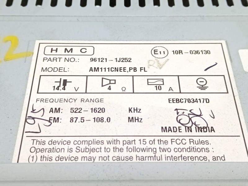 Recambio de sistema audio / radio cd para hyundai i20 i (pb, pbt) 1.2 referencia OEM IAM 961211J252 961211J252BLH 