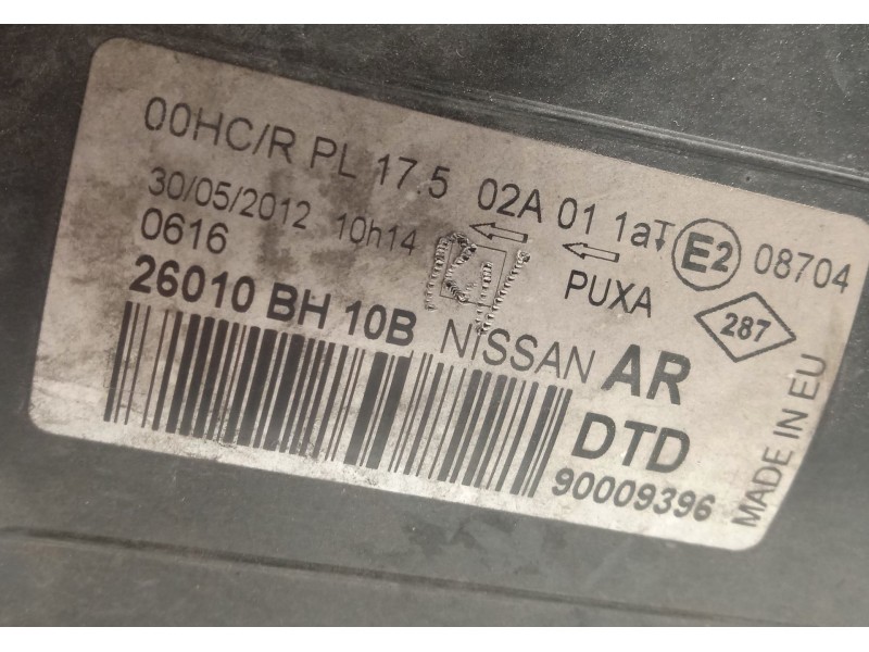 Recambio de faro derecho para nissan note (e11, ne11) 1.5 dci referencia OEM IAM 26010BH10B  90009396