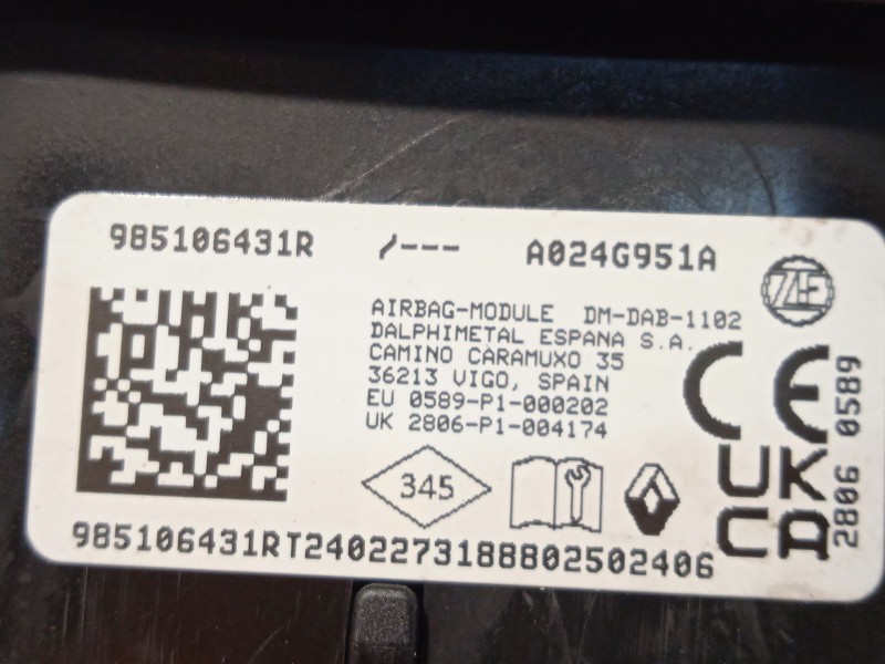 Recambio de kit airbag para renault clio v (b7_) tce 90 (b7mt) referencia OEM IAM 681038885R 985157869R 985106431R