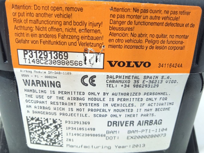 Recambio de airbag delantero izquierdo para volvo v40 hatchback (525) d2 referencia OEM IAM 31291369 P31291369 