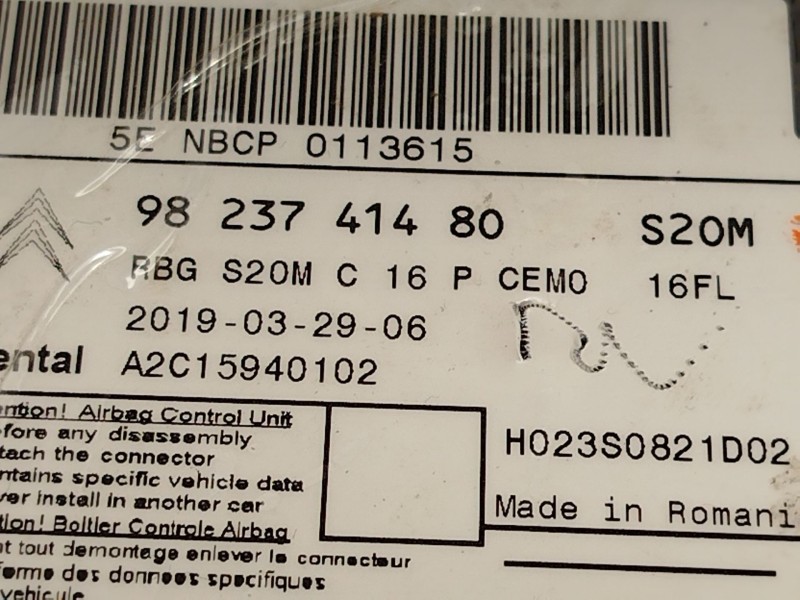 Recambio de centralita airbag para opel combo e tour / life (k9) 1.2 referencia OEM IAM 9823741480  A2C15940102