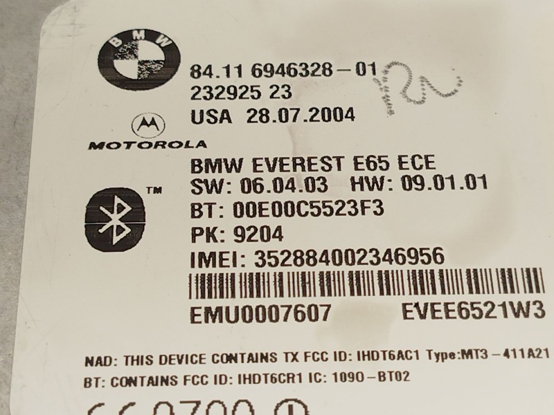 Recambio de modulo electronico para bmw 7 (e65, e66, e67) 740 d referencia OEM IAM 84116946328  