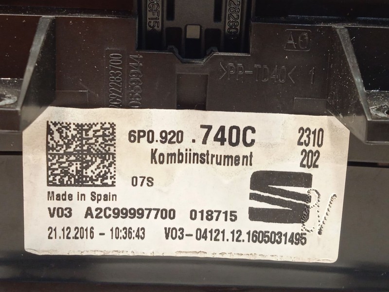 Recambio de cuadro instrumentos para seat ibiza iv (6j5, 6p1) 1.0 tsi referencia OEM IAM 6P0920740C  