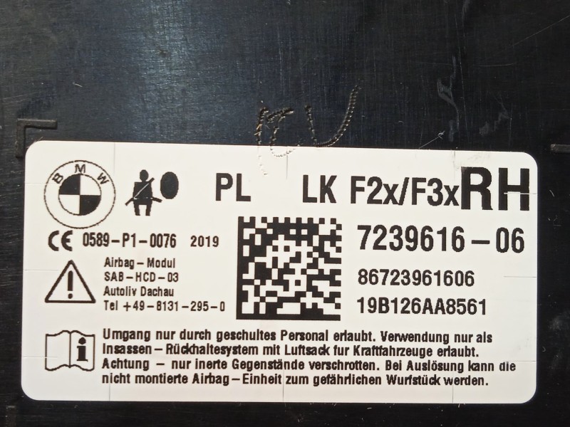Recambio de airbag lateral delantero derecho para bmw 1 (f20) 118 i referencia OEM IAM 7239616 72127239616 