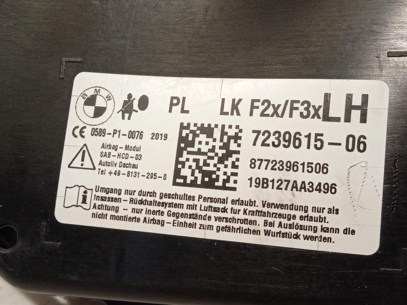 Recambio de airbag lateral delantero izquierdo para bmw 1 (f20) 118 i referencia OEM IAM 7239615 72127239615 