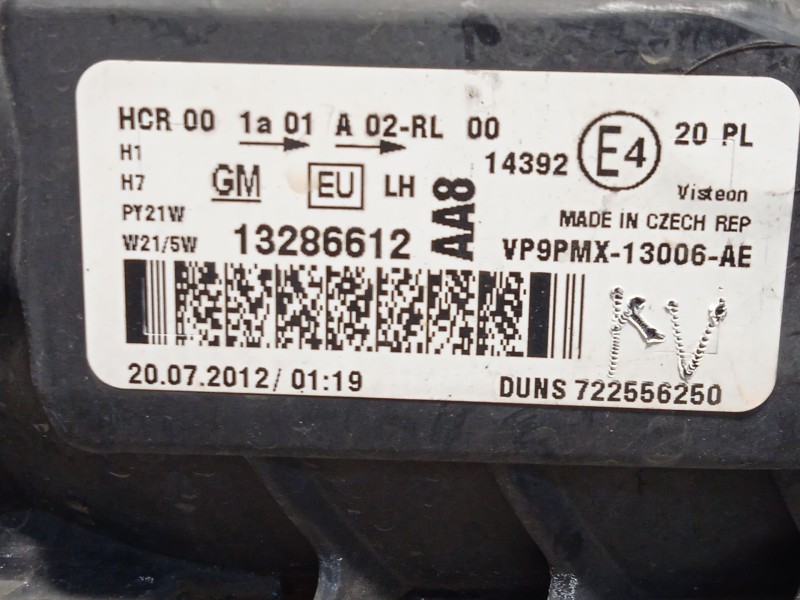 Recambio de faro izquierdo para opel meriva b monospace (s10) 1.4 (75) referencia OEM IAM 13286612  VP9PMX13006AE