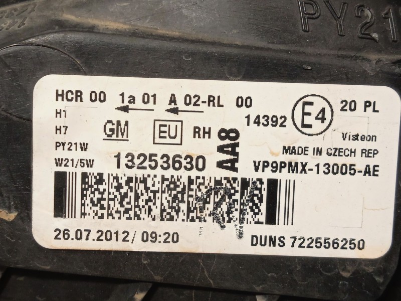 Recambio de faro derecho para opel meriva b monospace (s10) 1.4 (75) referencia OEM IAM 13253630  VP9PMX13005AE