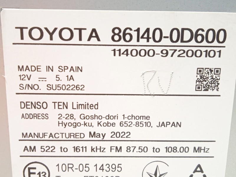 Recambio de sistema navegacion gps para toyota yaris (_p21_, _pa1_, _ph1_) 1.5 (mxpa11) referencia OEM IAM 861400D600  