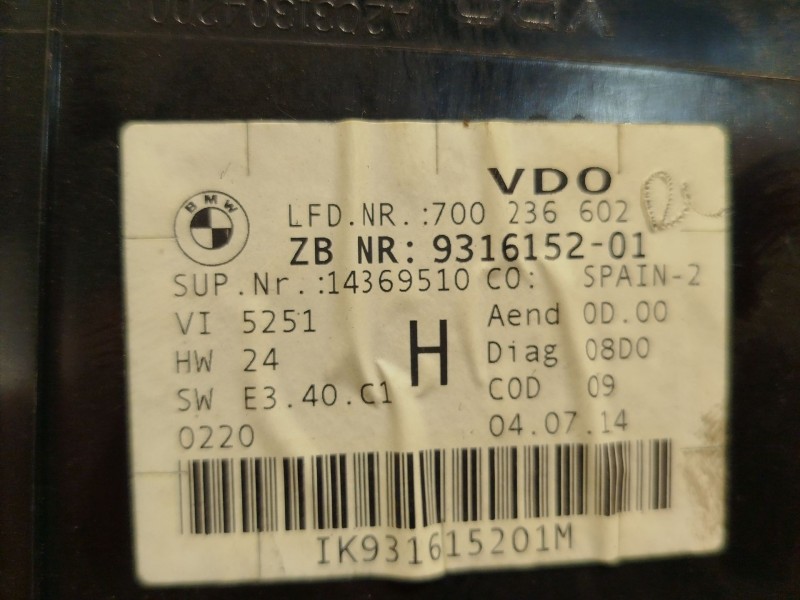 Recambio de cuadro instrumentos para bmw x1 (e84) sdrive 18 d referencia OEM IAM 9316152 62109316152 