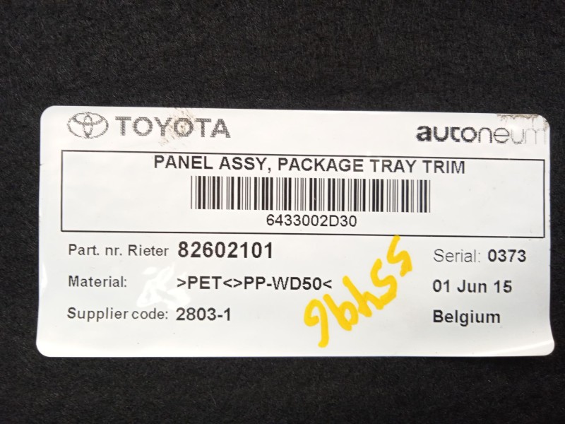 Recambio de bandeja trasera para toyota auris (_e18_) 1.8 hybrid (zwe186_) referencia OEM IAM 82602101 6433002D30 6433002D30C0