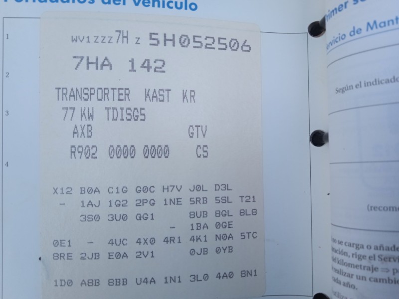 volkswagen transporter t5 furgoneta (7ha, 7hh, 7ea, 7eh) del año 2005