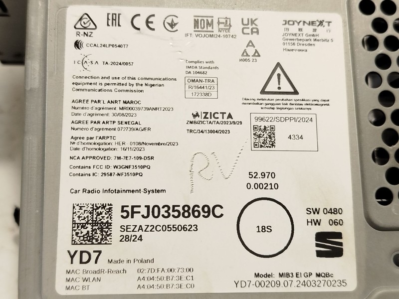 Recambio de sistema navegacion gps para seat arona (kj7, kjp) 1.0 tsi referencia OEM IAM 5FJ035869C  