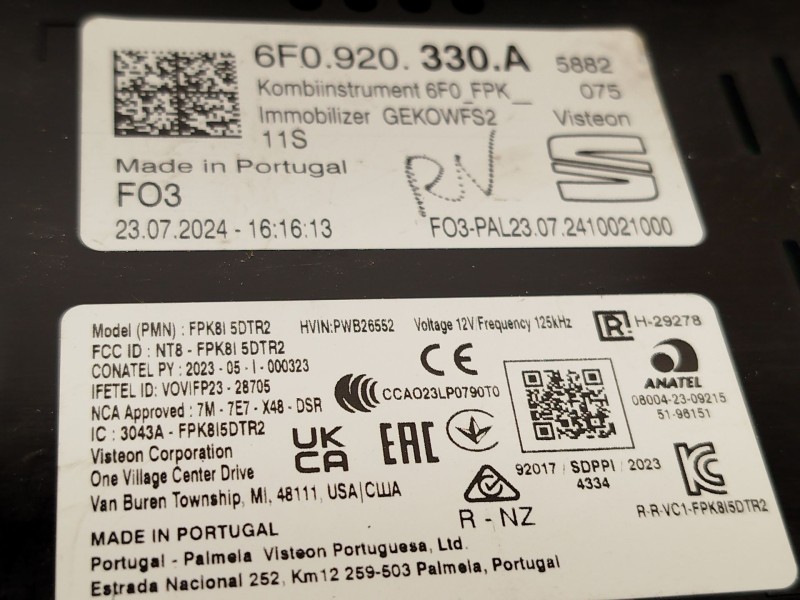 Recambio de cuadro instrumentos para seat arona (kj7, kjp) 1.0 tsi referencia OEM IAM 6F0920330A  