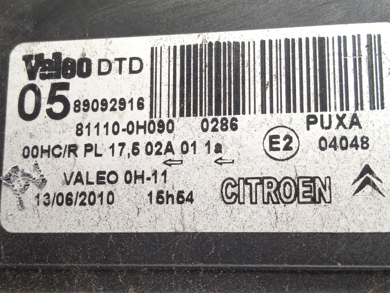 Recambio de faro derecho para citroën c1 (pm_, pn_) 1.0 referencia OEM IAM 811100H090 620672 89092916