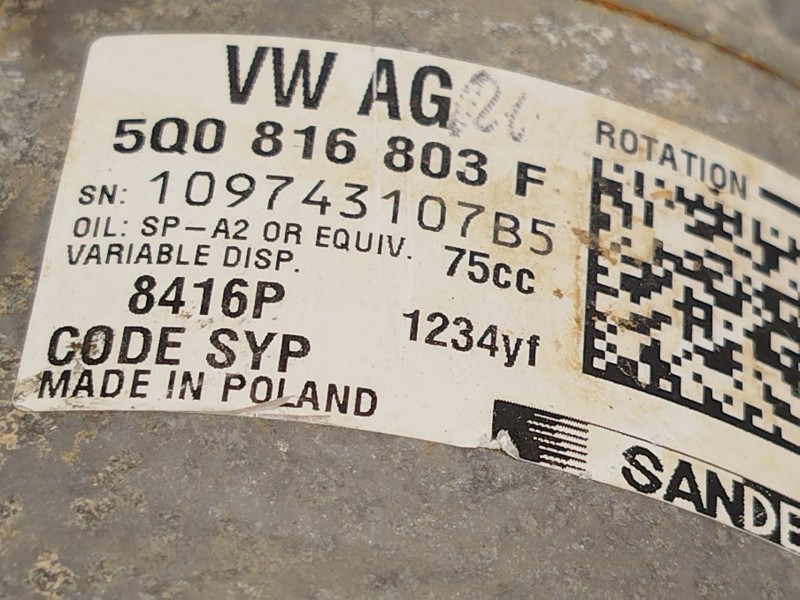 Recambio de compresor aire acondicionado para volkswagen touran (5t1) 1.6 tdi referencia OEM IAM 5Q0816803F 8416P 