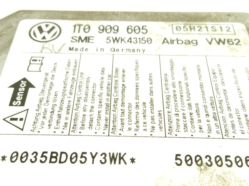 Recambio de centralita airbag para volkswagen touran (1t1) 2.0 tdi referencia OEM IAM 1T0909605 1T0909605002 5WK43150